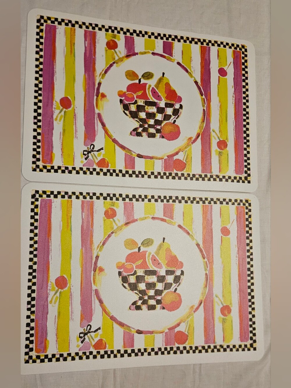 MacKenzie Childs Toddlers kids Placemats Pink With Courtly Check Set sheep goose - Picture 3 of 6